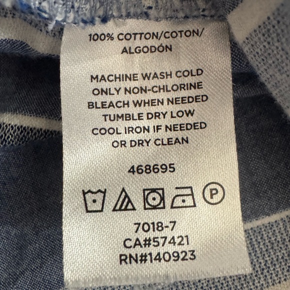 LOFT Blue White Stripe Cotton Long Sleeve Henley Tunic Top Shirt Size M - Picture 4 of 7